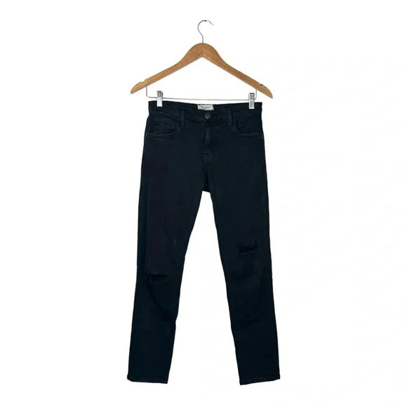 Current/Elliot The Fling Washed Black Destroy Boyfriend Black Jean Women Size 23 - Picture 1 of 11